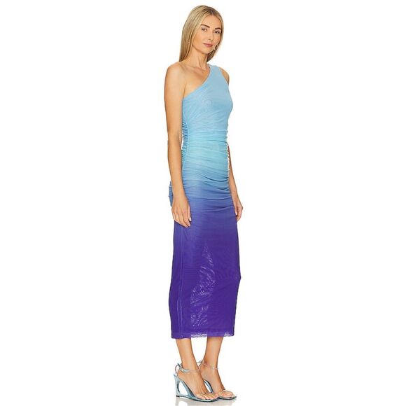 NWT Runaway The Label One Shoulder Ruched Sonny Midi Dress Ocean Small $99 - Picture 2 of 9